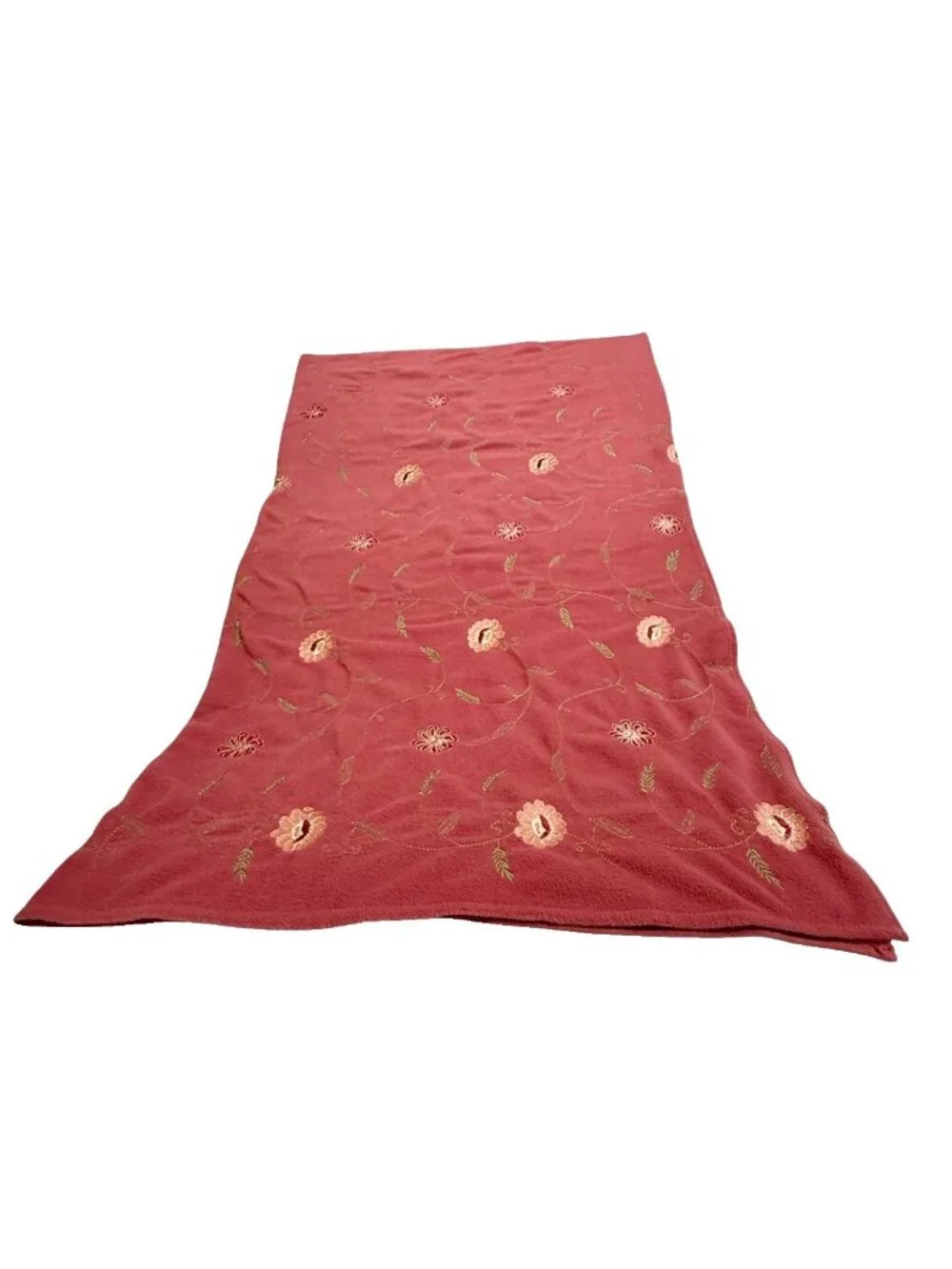Handmade Throw Fleece Lap Blanket Coral Embroidered Floral 68